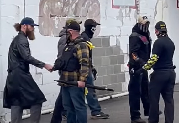 Sean Kauffmann's Nazis shaking hands with Proud Boys